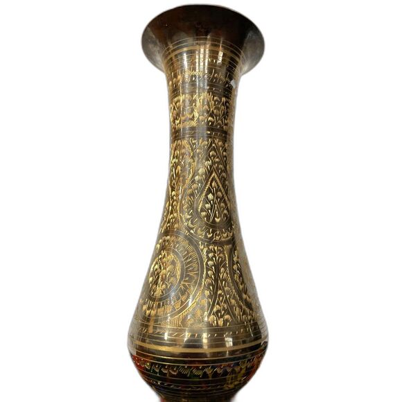 Vintage Hand-Etched Brass Vase – Home Decor, Boho Accent - Picture 2 of 3